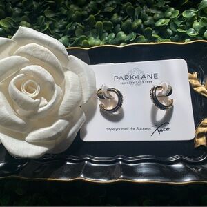 Park Lane “Marble” 2-Tone Black/White & Gold & Pave Crystal Earrings